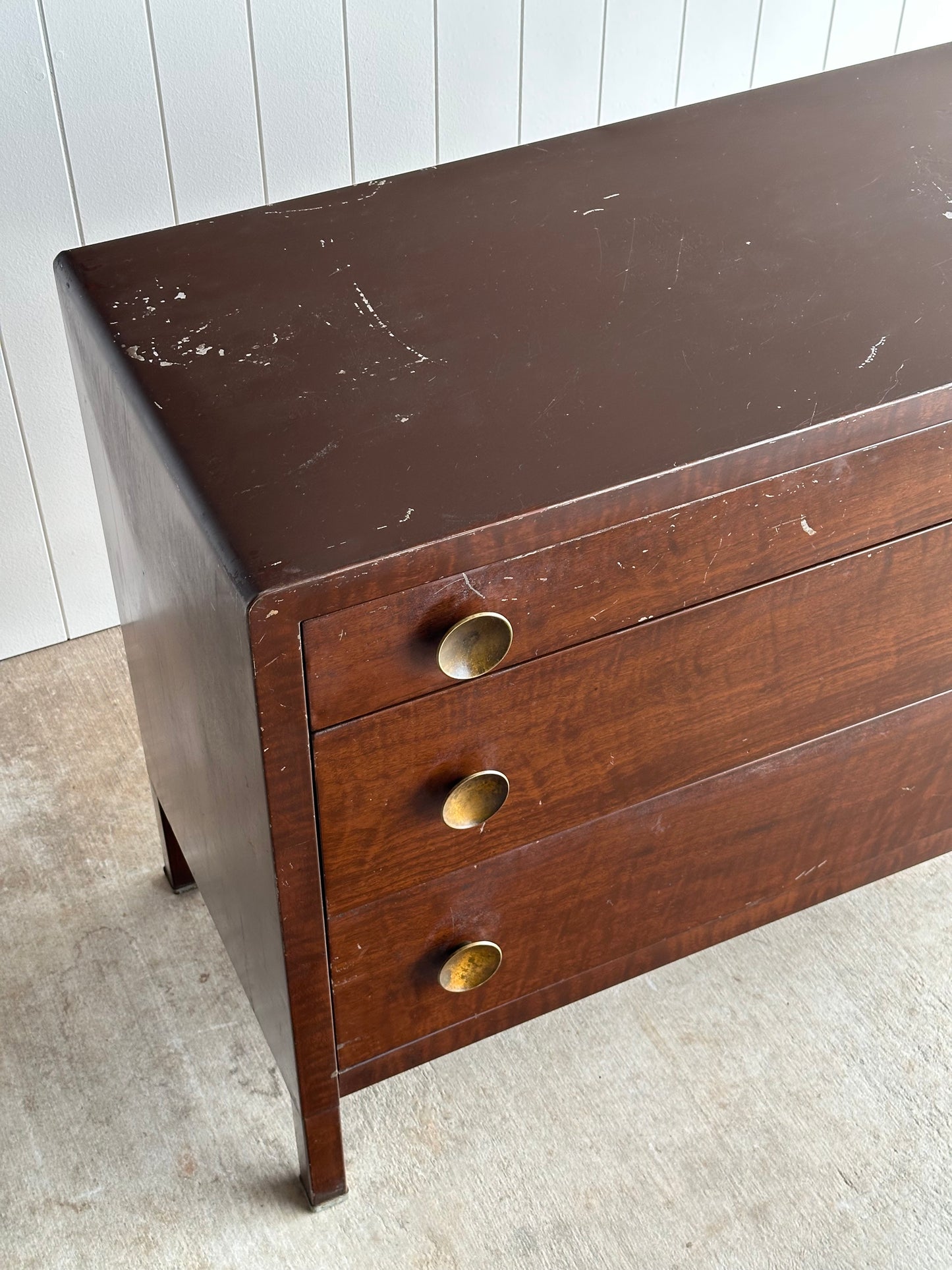 Vintage Norman Bel Geddes Steel Chest of Drawers With Brass Pulls, C. 1930s