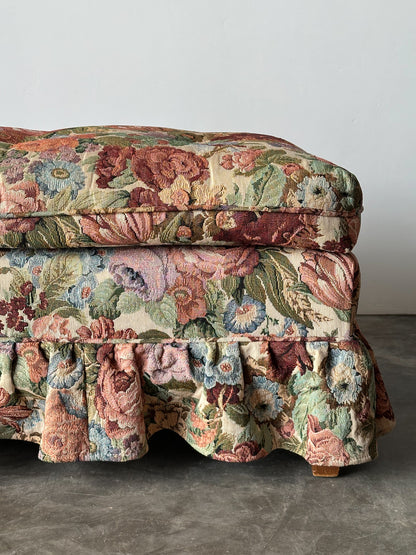 Floral Jacquard Tapestry Skirted Tufted Ottoman, 1980s