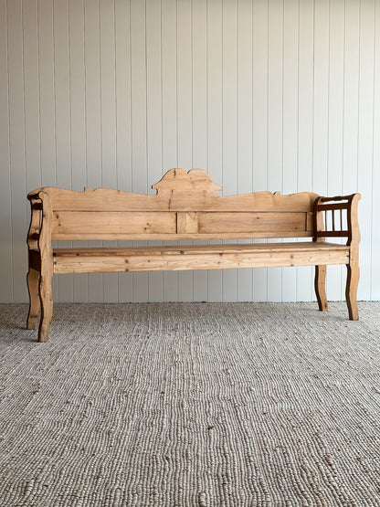 Antique Pine Primitive Folk Art Bench with Paneled Back