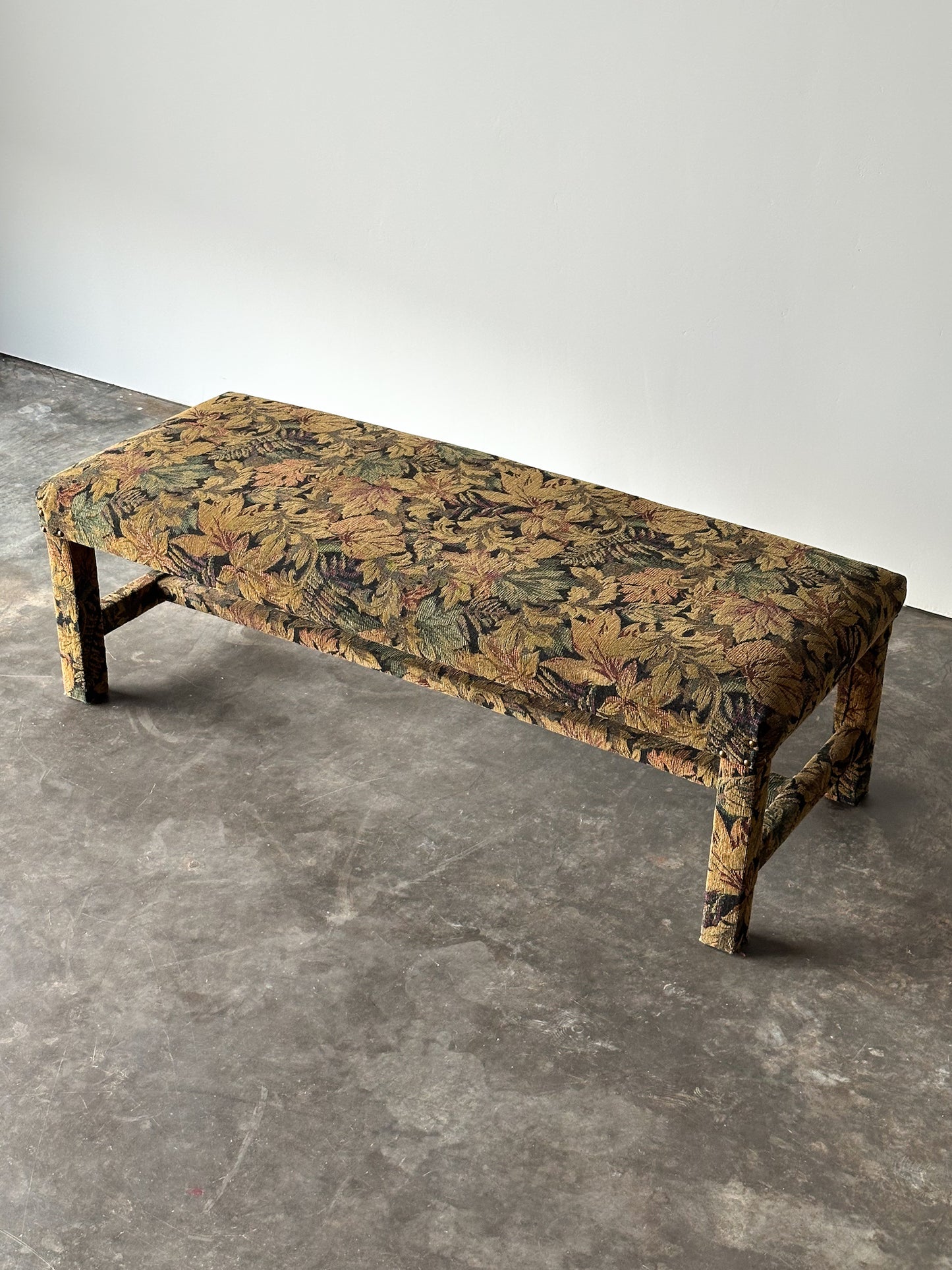 Fully-Upholstered Jacquard Tapestry Parsons Bench, 1980s