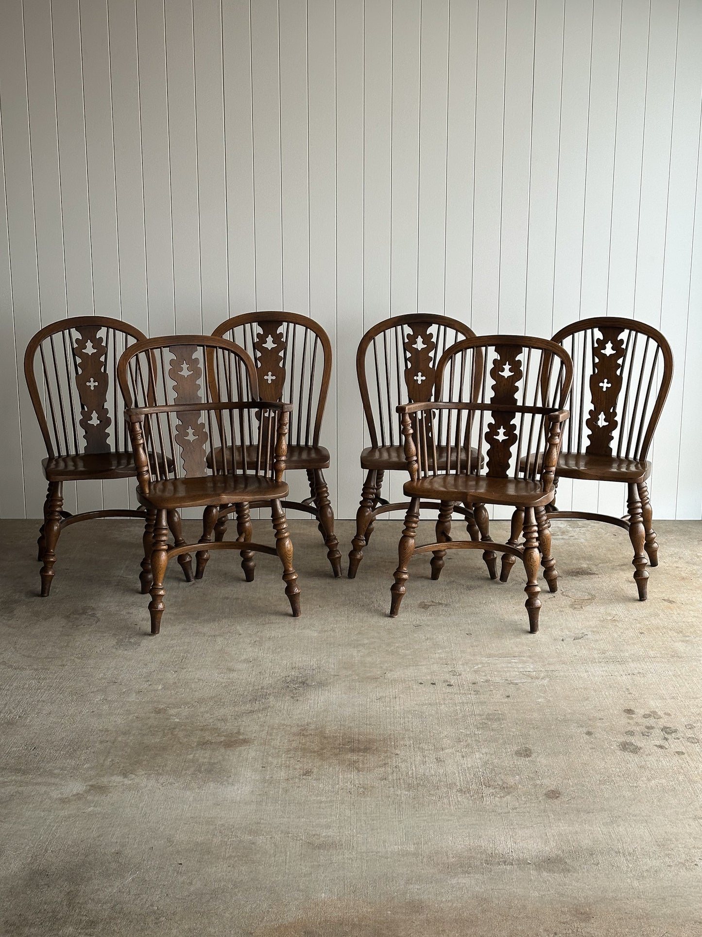 Vintage Conant Ball Oak Windsor Dining Chairs, Set of Six