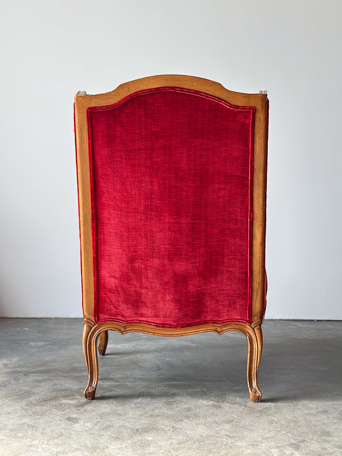 Vintage French Louis XV Style Crimson Velvet Wingback Bergère