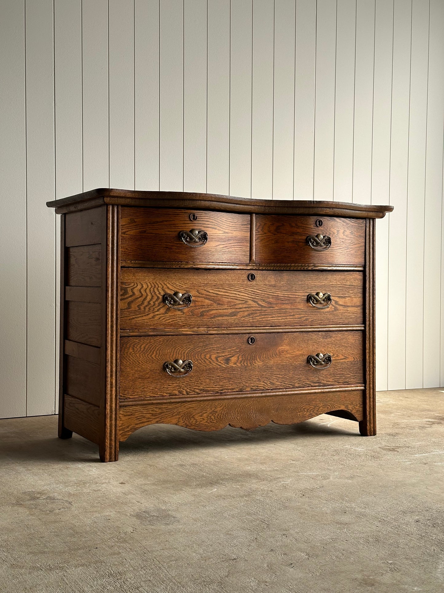 Late 19th Century Antique Serpentine Oak Chest of Drawers
