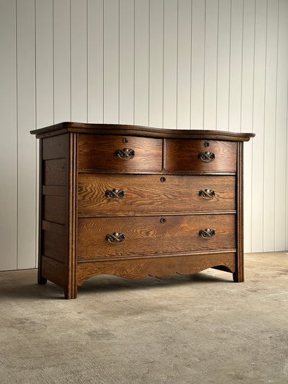 Late 19th Century Antique Serpentine Oak Chest of Drawers