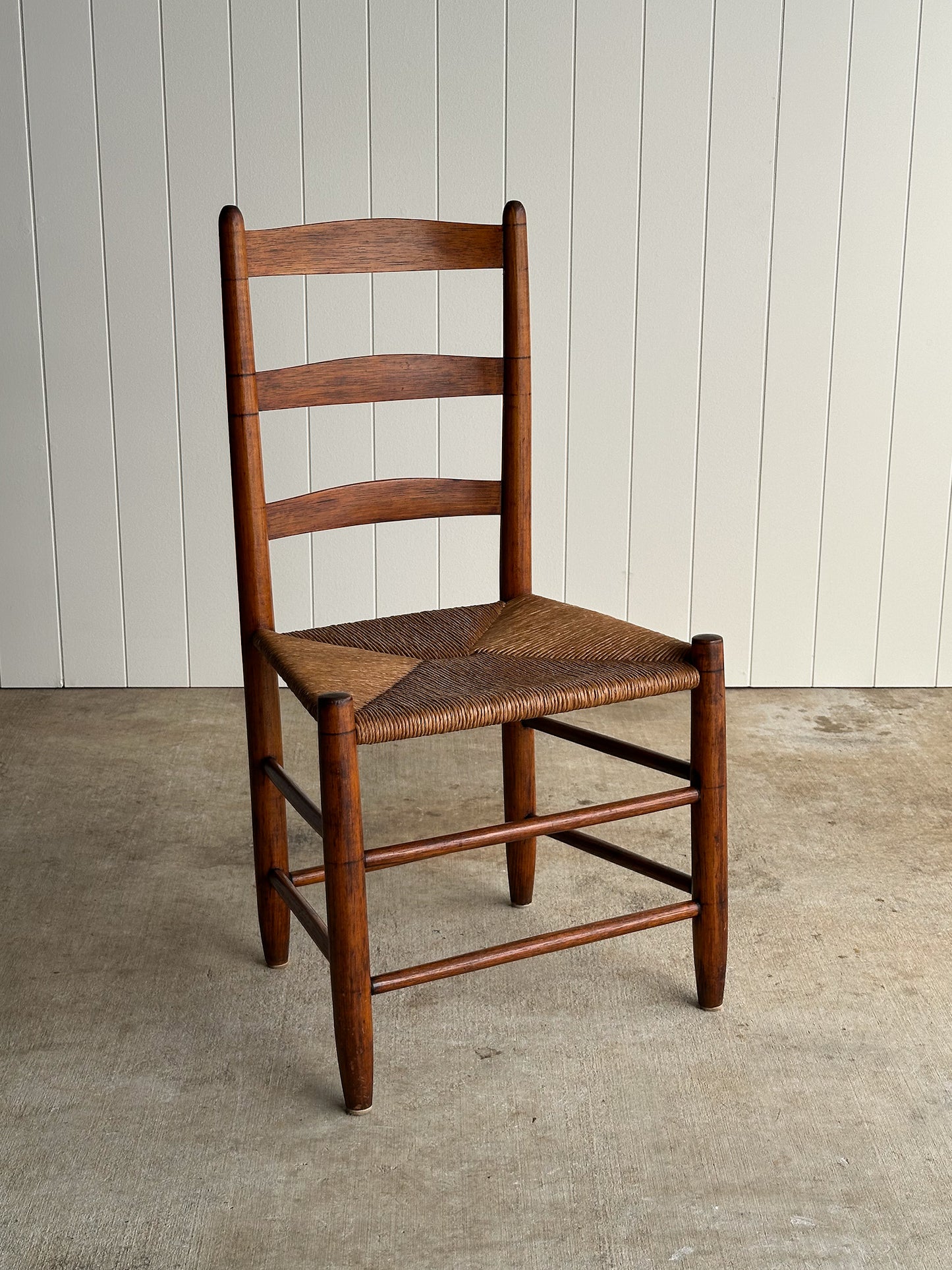 Antique Shaker Ladderback Chair with Hand-Woven Rush Seat, C. 1910