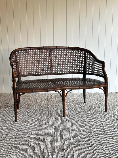 Vintage Faux Bamboo Caned Settee Bench, c. 1970s