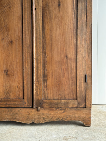 Antique Pine Cupboard Cabinet With Carved Crest