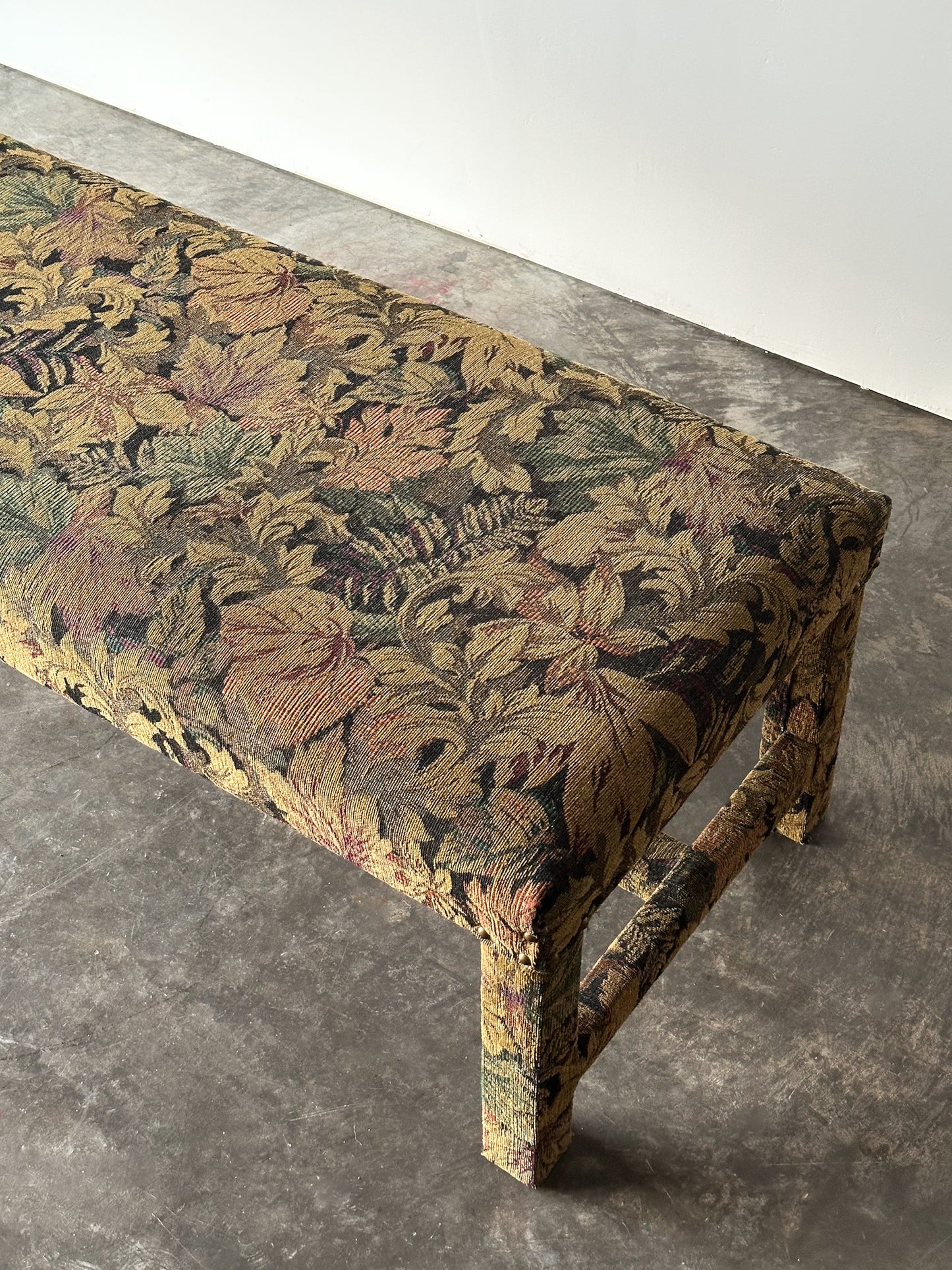 Fully-Upholstered Jacquard Tapestry Parsons Bench, 1980s