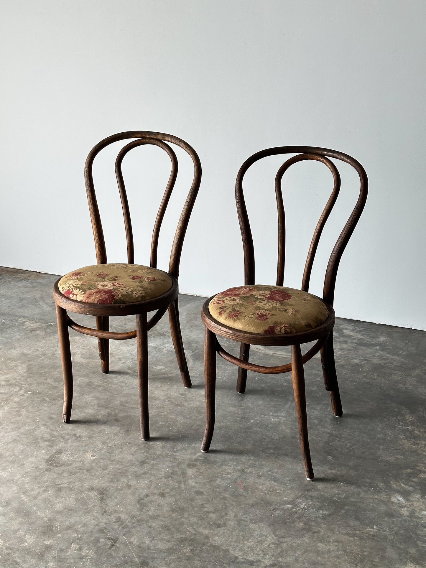 Bentwood Oak Café Chairs W/ Rose Floral Seats, 1933 World's Fair, Set of 7