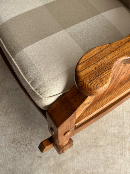 Studio Craft Oak Wingback Rocking Chair With Carved Rail, C. 1970s