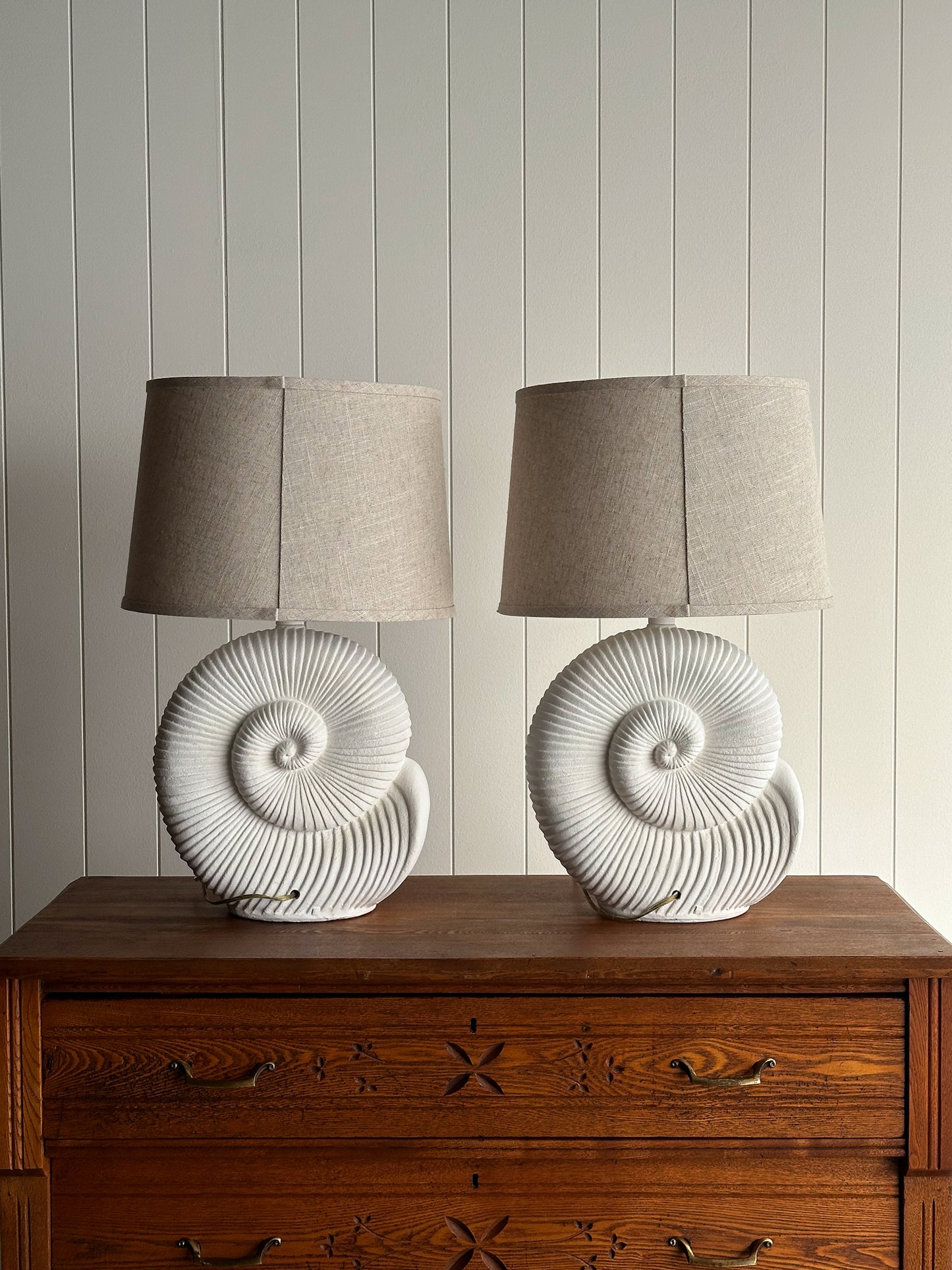 Vintage Postmodern Plaster Seashell Table Lamps, Pair