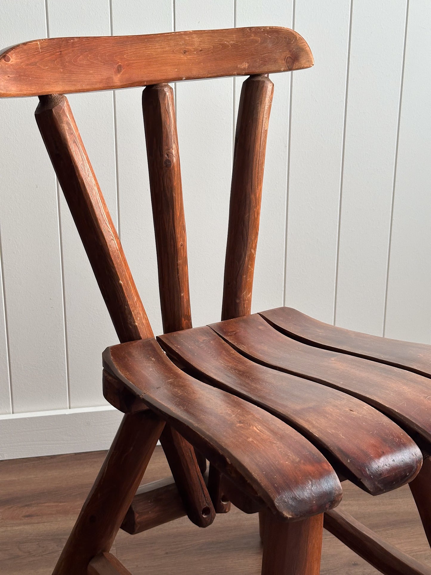 Vintage Brutalist Wood Dining Chairs, Set of 4