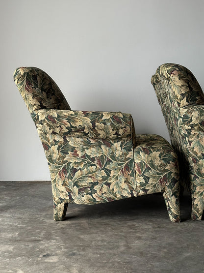 Sage Acanthus Tapestry Club Chairs, John Hutton for Donghia Luciano, 1990s, Pair
