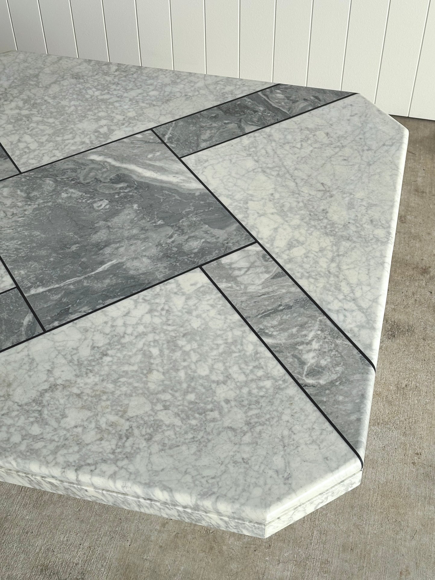 1970s Italian Carrara & Bardiglio Marble Inlaid Coffee Table