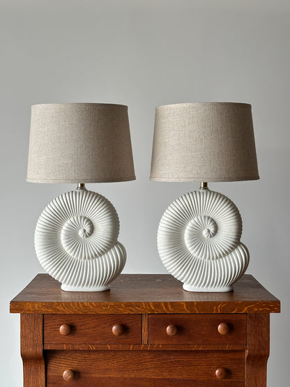 Vintage Plaster Nautilus Table Lamps, Pair