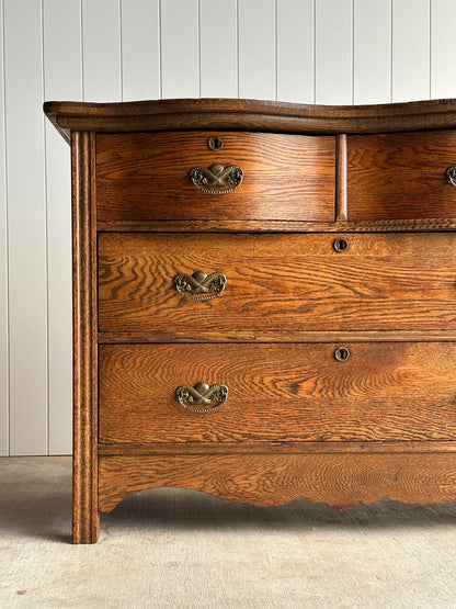 Late 19th Century Antique Serpentine Oak Chest of Drawers
