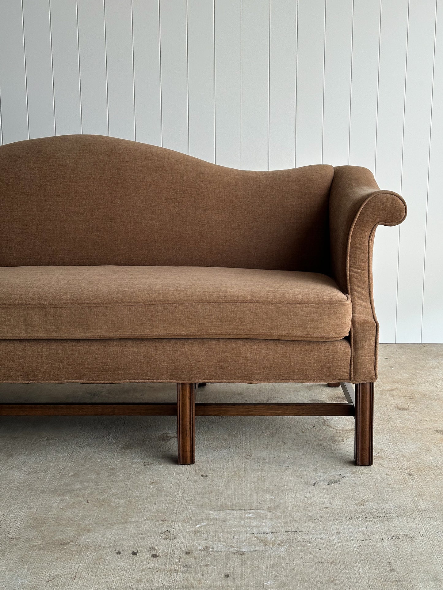 Vintage Camelback Chippendale-Style Sofa