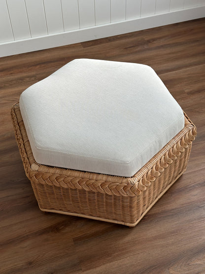 Vintage Brown Jordan Braided Wicker Hexagonal Ottoman
