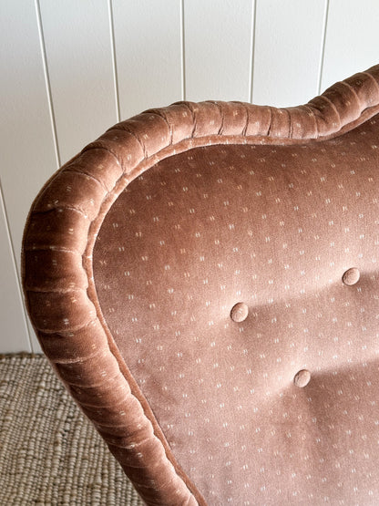 Vintage Blush Velvet Vanity Slipper Chair with Pleated Skirt