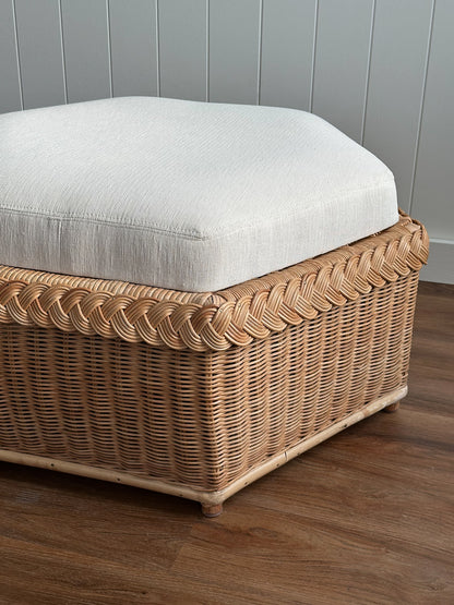 Vintage Brown Jordan Braided Wicker Hexagonal Ottoman