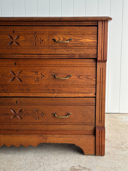 Late 19th Century Carved Oak Chest of Drawers