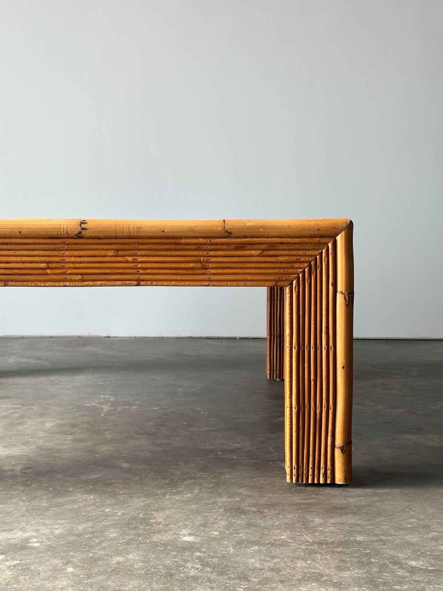 Sunburst Rattan Coffee Table, Attributed to Vivai Del Sud, Italy, 1970s
