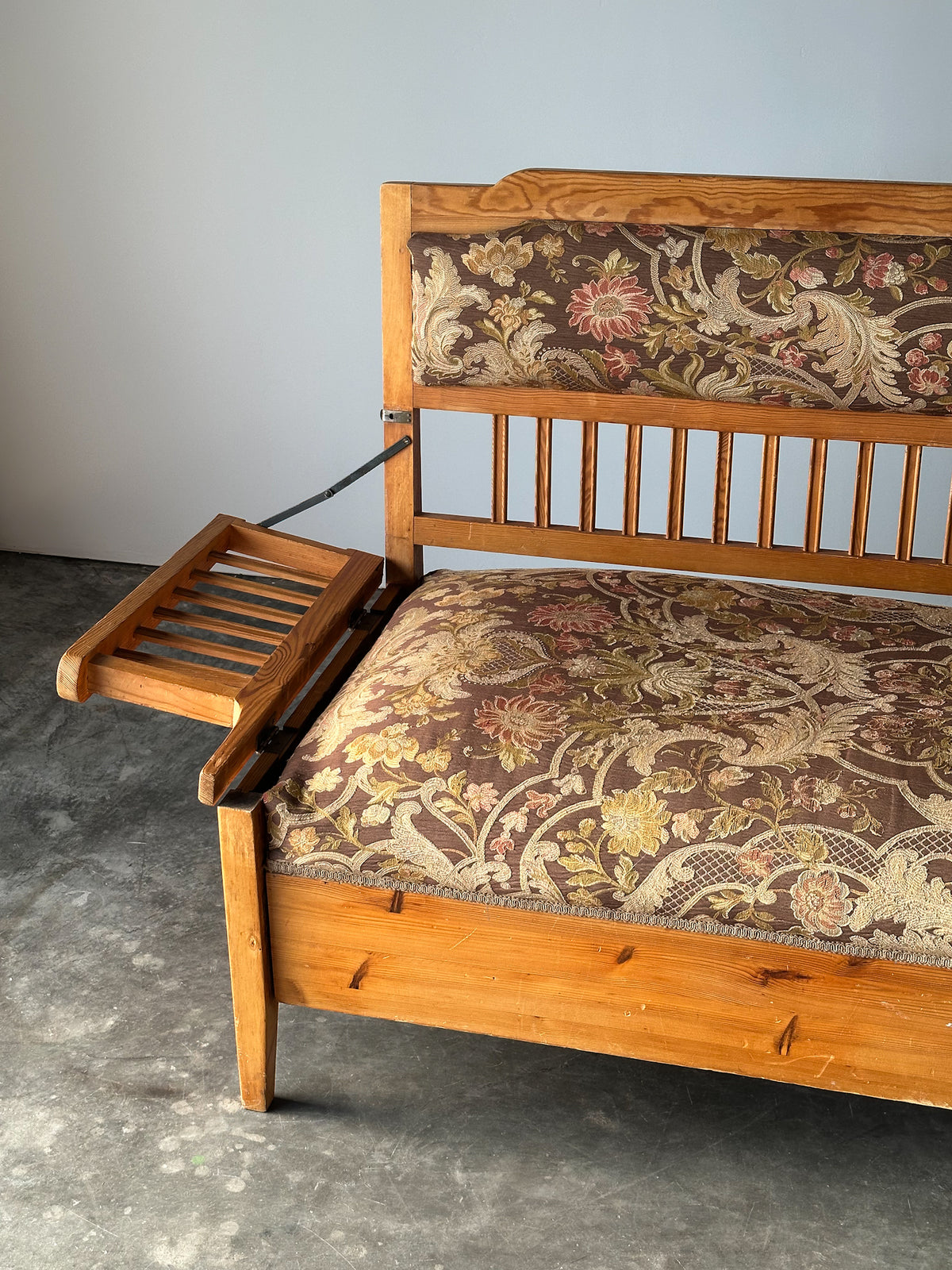 Pine Bench Fold-Out Daybed With Hidden Storage, Central Europe, 19th Century