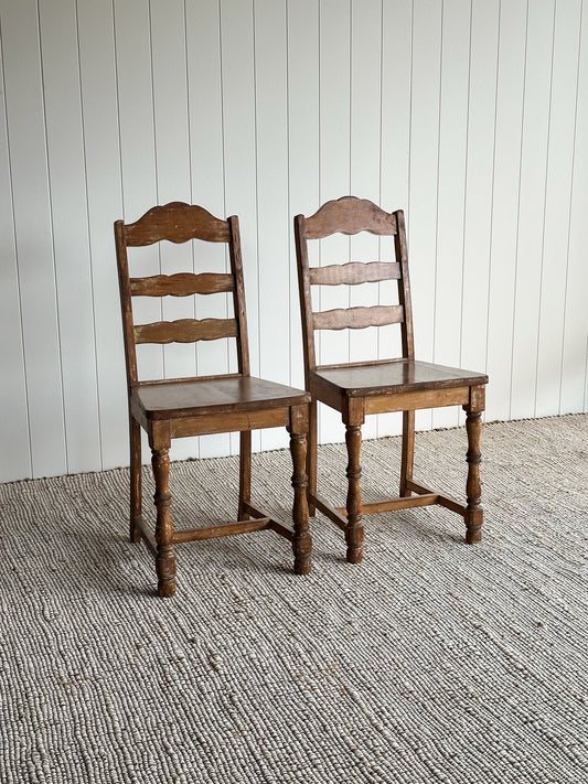 Antique Ladderback Scalloped Accent Dining Chairs, Pair