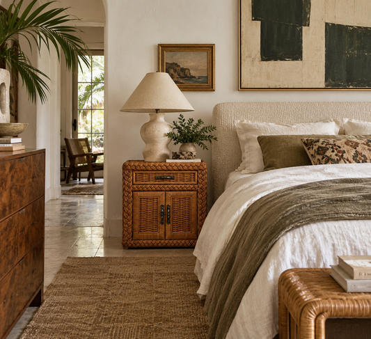 Woven Wicker Nightstand With Braided Rope Trim, 1980s