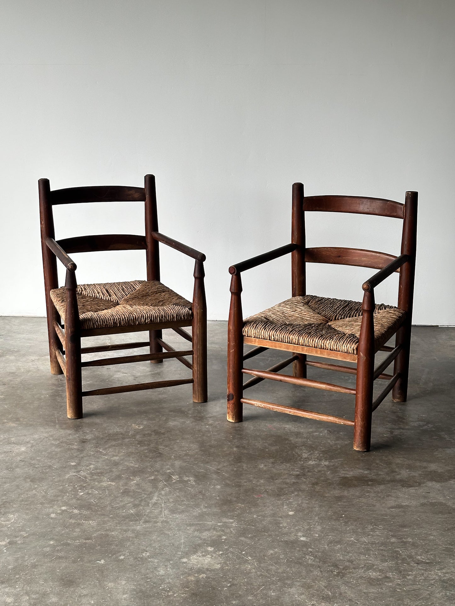 Rustic Pine Hearth Armchairs, France, Mid-20th Century, Set of Four