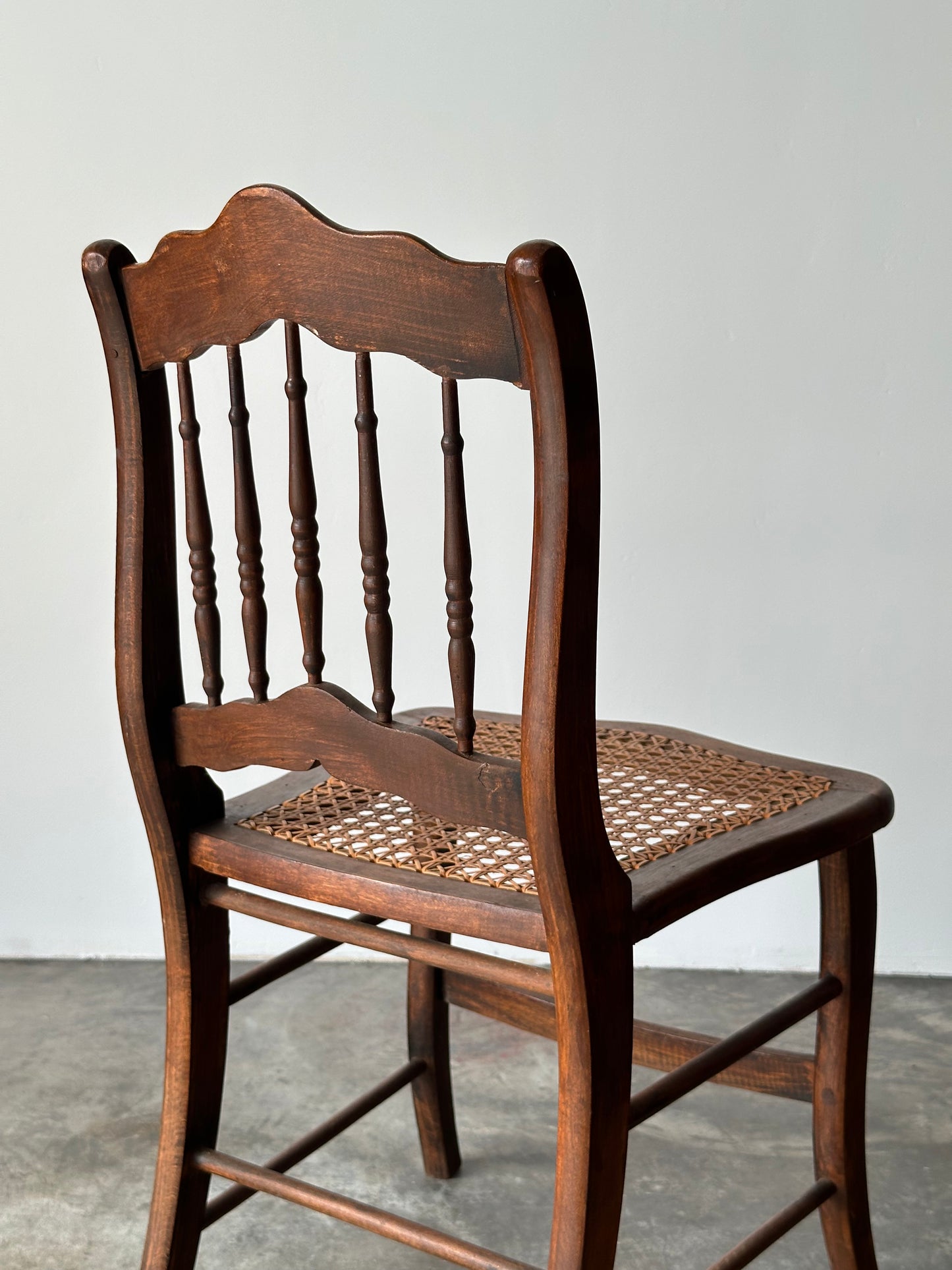 Antique Set of 4 Turned-Spindle Cane Seat Dining Chairs
