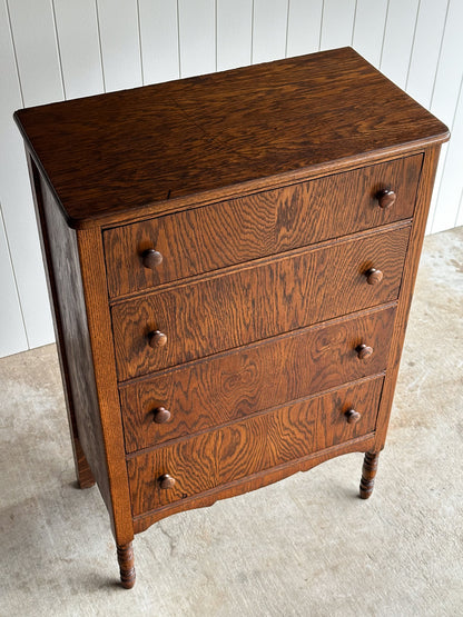 Antique Quarter Sawn Tiger Oak Chest of Drawers