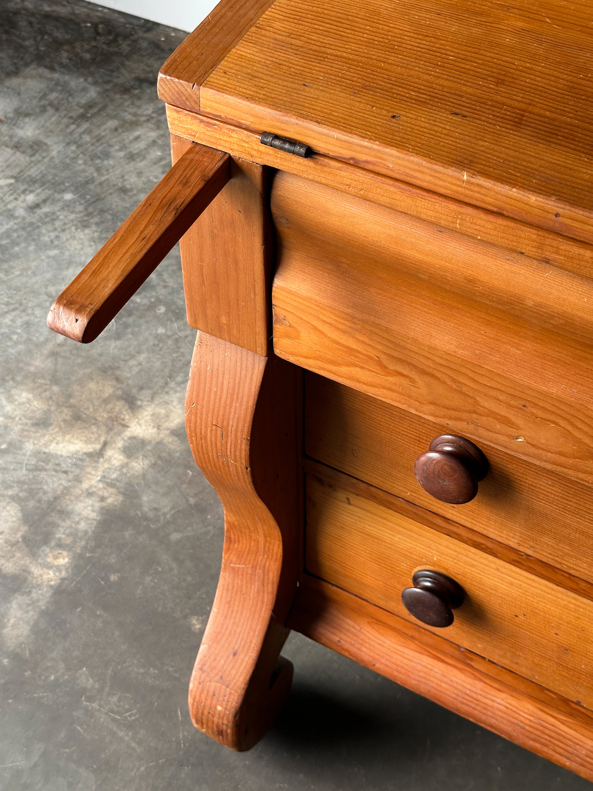 Pine Fall-Front Secretary Desk with Glass-Front Bookcase, Circa 1840s