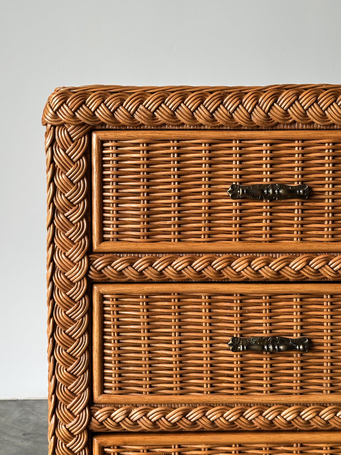 Vintage Woven Wicker Six-Drawer Dresser