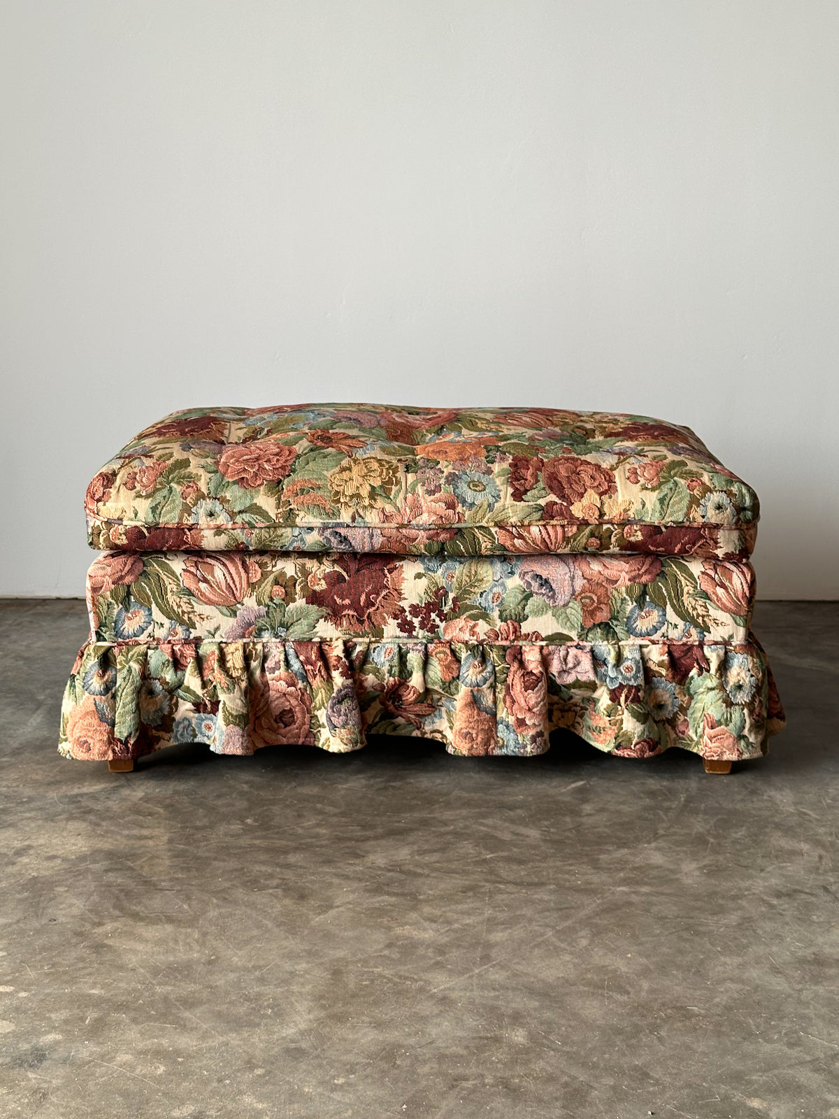 Floral Jacquard Tapestry Skirted Tufted Ottoman, 1980s