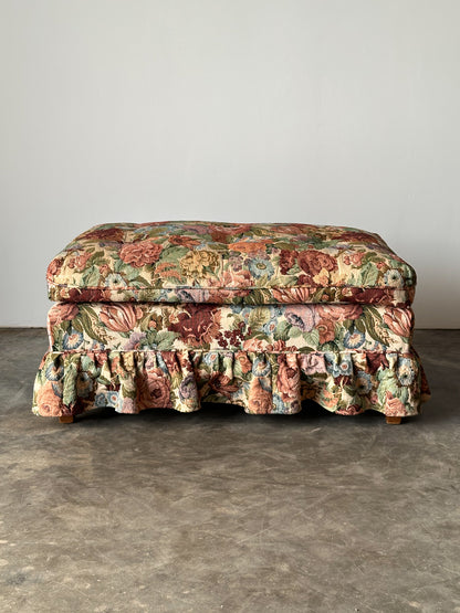 Floral Jacquard Tapestry Skirted Tufted Ottoman, 1980s