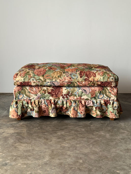Floral Jacquard Tapestry Skirted Tufted Ottoman, 1980s