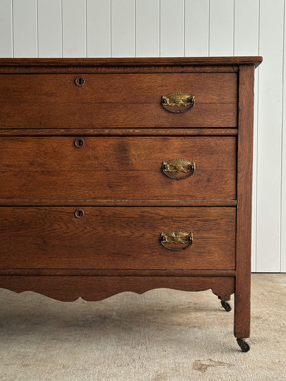 Antique Oak Three-Drawer Chest of Drawers, 19th Century