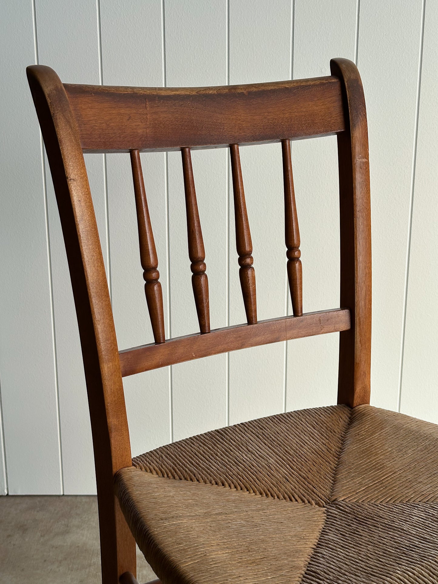 Vintage Maple Dining Chairs With Hand-Woven Rush Seats, Set of Six