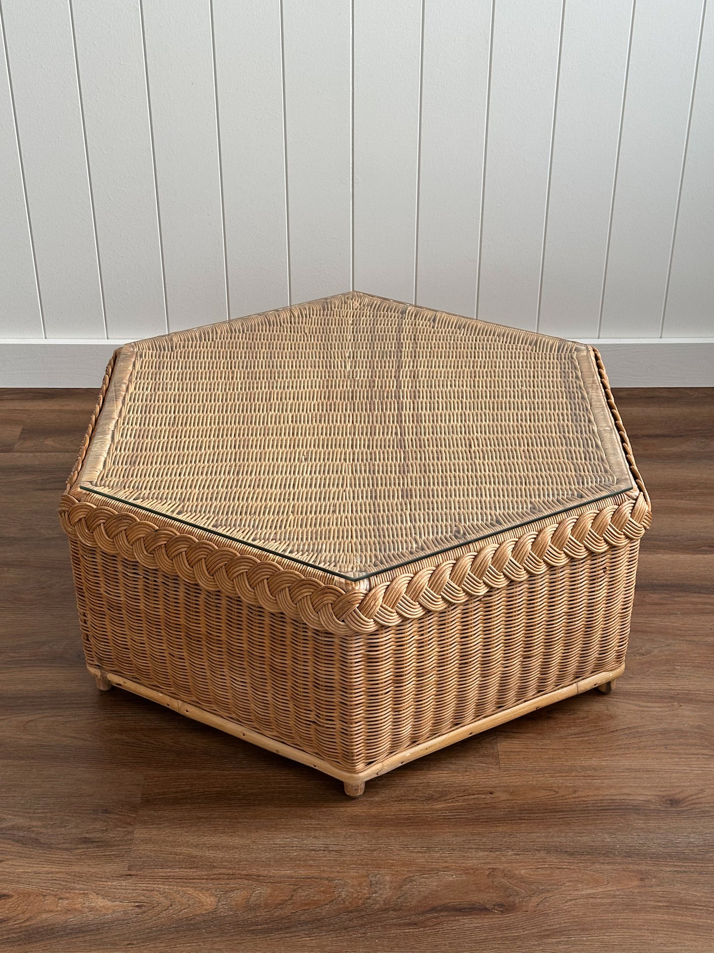 Vintage Brown Jordan Braided Wicker Coffee Table