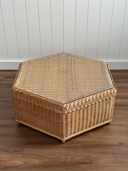 Vintage Brown Jordan Braided Wicker Coffee Table
