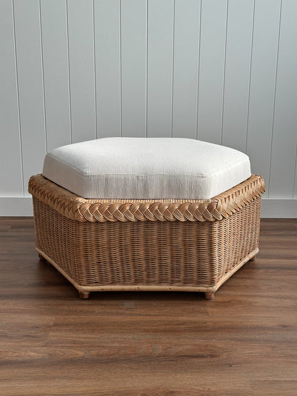 Vintage Brown Jordan Braided Wicker Hexagonal Ottoman
