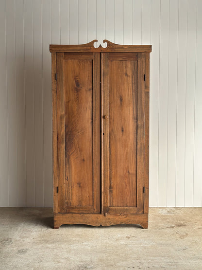 Antique Pine Cupboard Cabinet With Carved Crest
