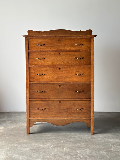 Antique Scalloped Quartersawn Golden Oak Chest of Drawers