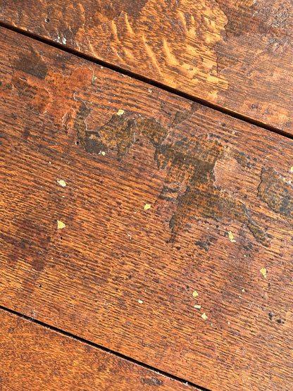 Antique Oak General Store Table With Interesting Newspaper Top, Late 19th Century