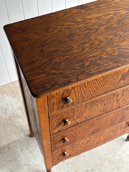 Antique Quarter Sawn Tiger Oak Chest of Drawers