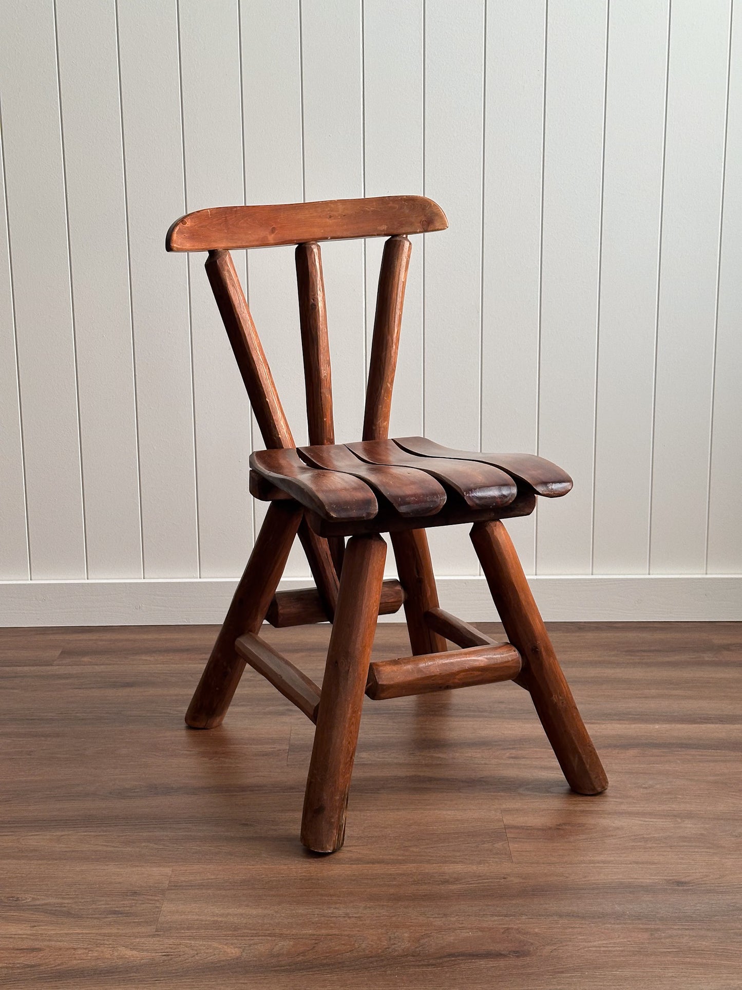 Vintage Brutalist Wood Dining Chairs, Set of 4