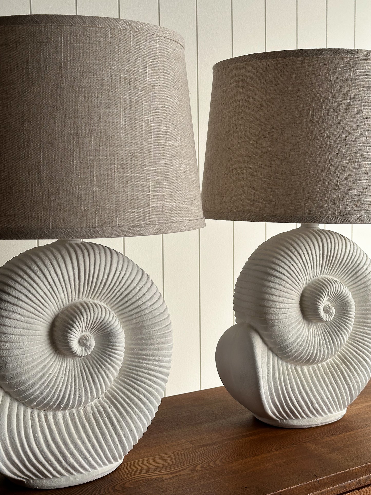 Vintage Postmodern Plaster Seashell Table Lamps, Pair