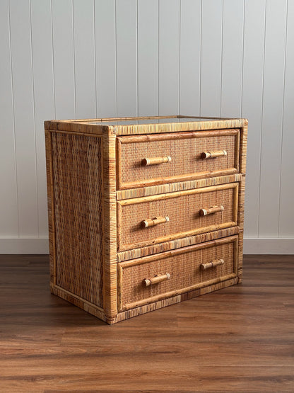 Vintage Woven Rattan Chest of Drawers