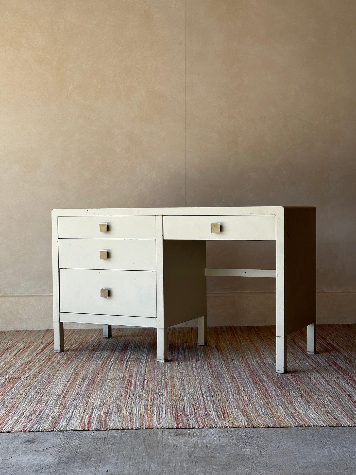 Vintage Simmons Metal Desk With Original Square Pulls, C 1940s